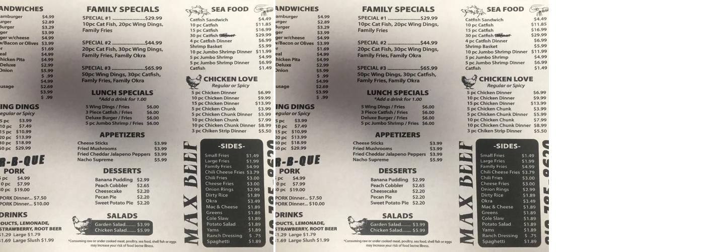 Max Beef Pro Bar BQ Menu