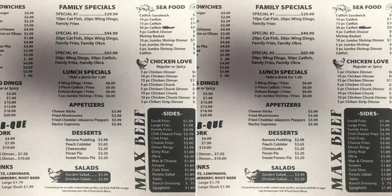 Max Beef Pro Bar BQ Menu