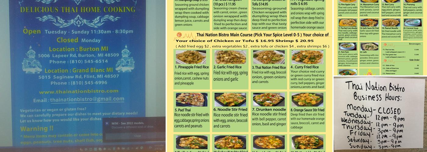 Thai Nation Bistro ( Take Out Only ) Menu