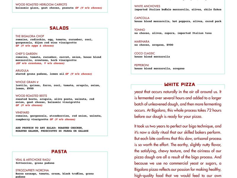 Bigalora Commissary Menu
