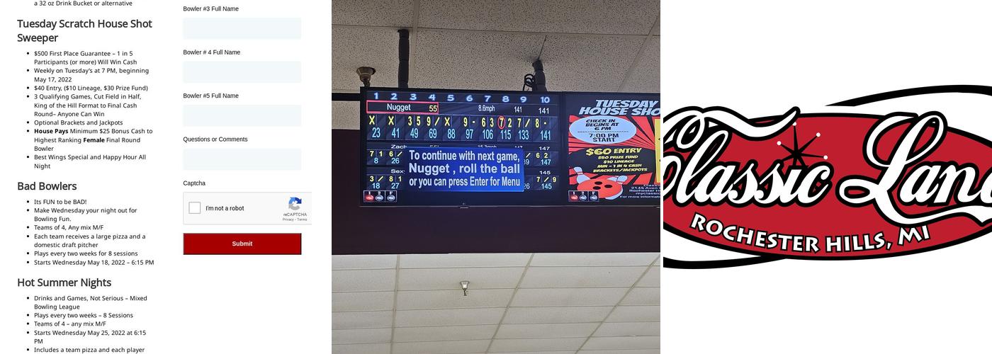 Classic Lanes Menu