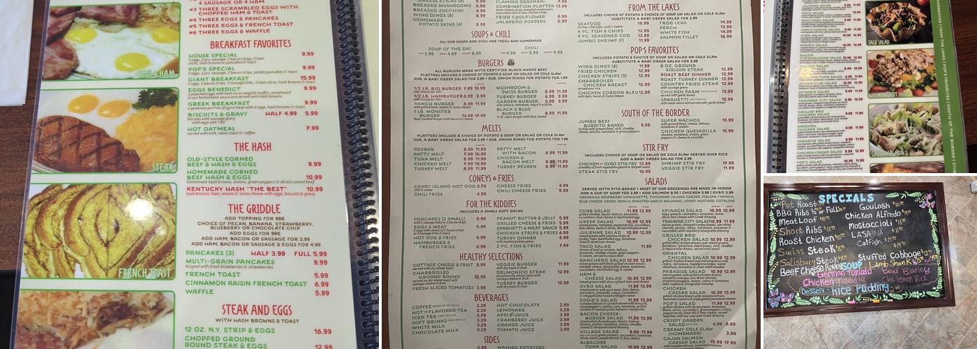 Pops Family Restaurant Menu