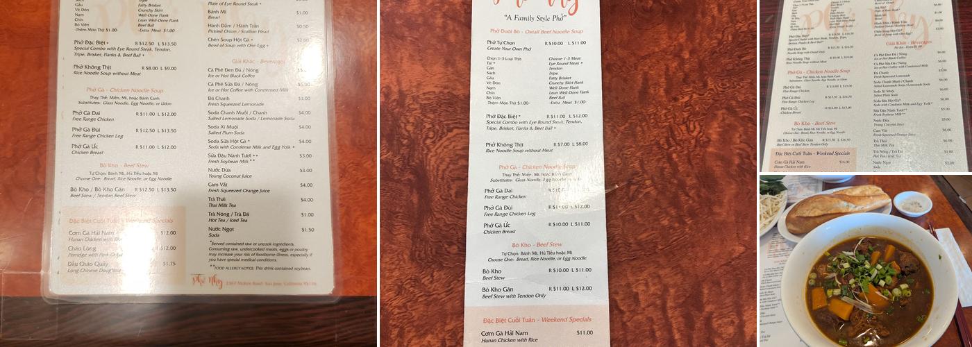 Phở Nhy Menu