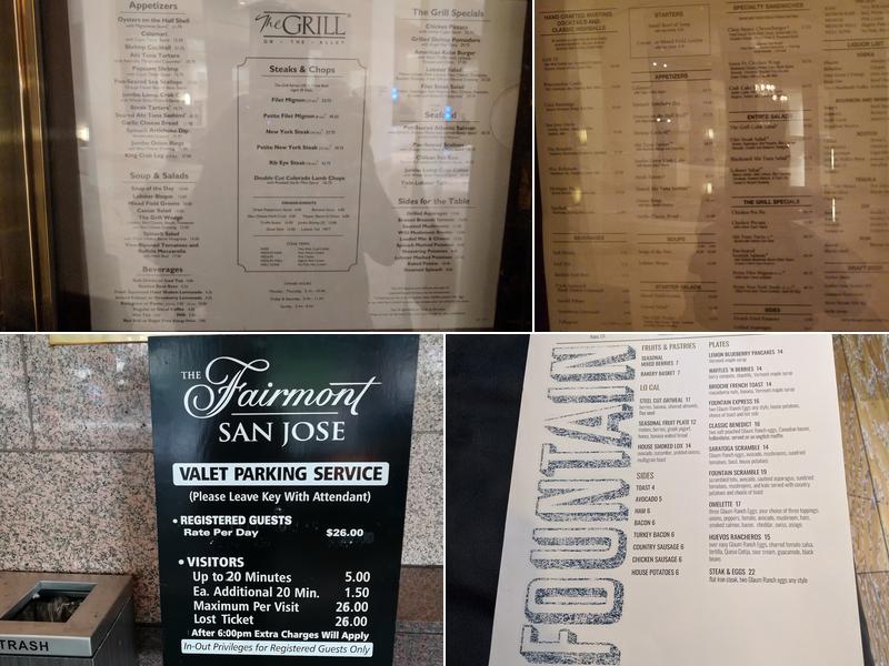 Fairmont San Jose Menu