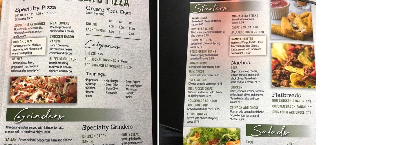 Bella's At The Knob Menu