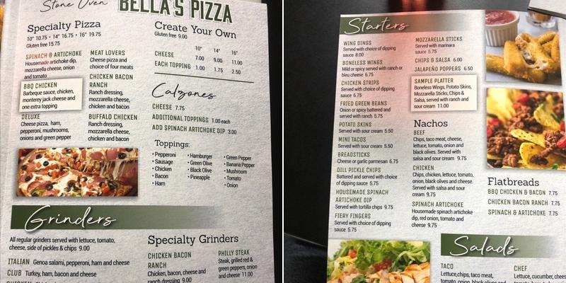 Bella's At The Knob Menu