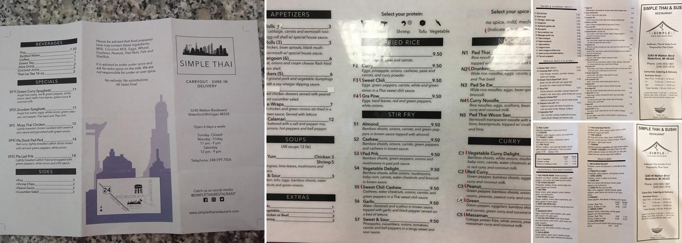 Simple Thai & Sushi Menu