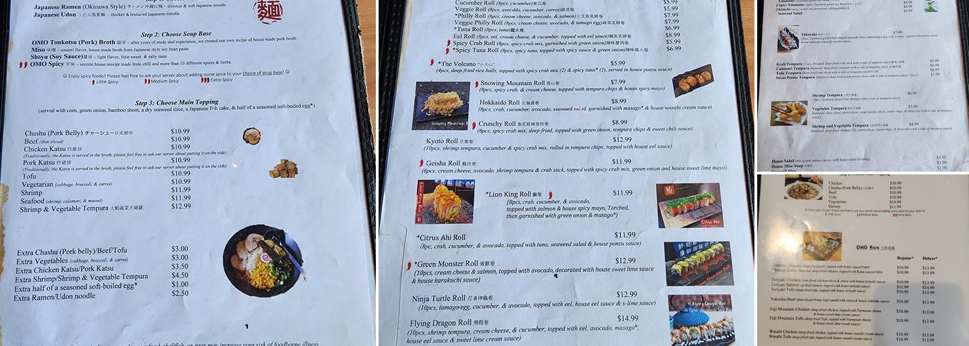 OMO Japanese Soul Food Menu