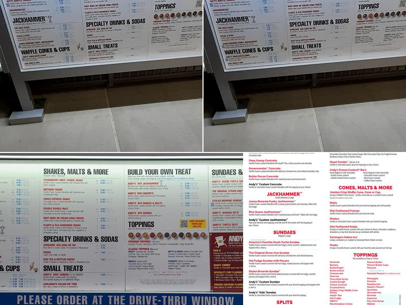 Andy's Frozen Custard Menu