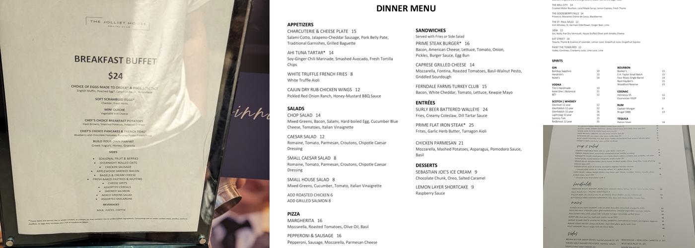 Jolliet House Menu