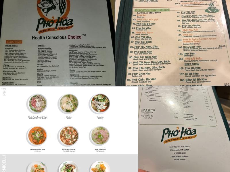 Pho Hoa Noodle Soup (Minneapolis) Menu