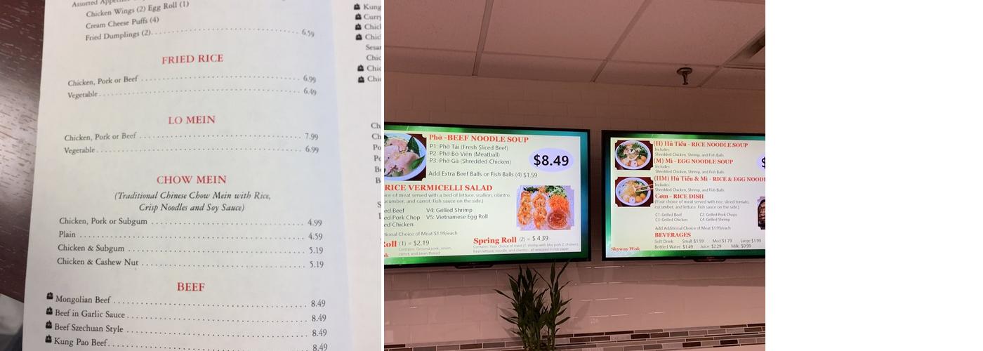 Skyway Express Menu
