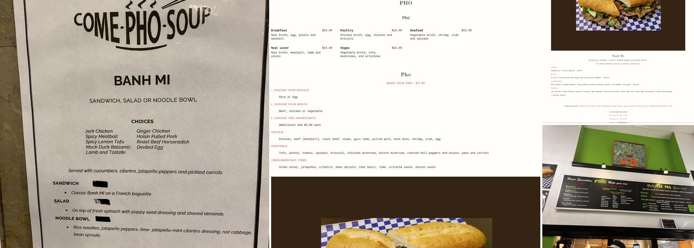 Come Pho Soup Menu