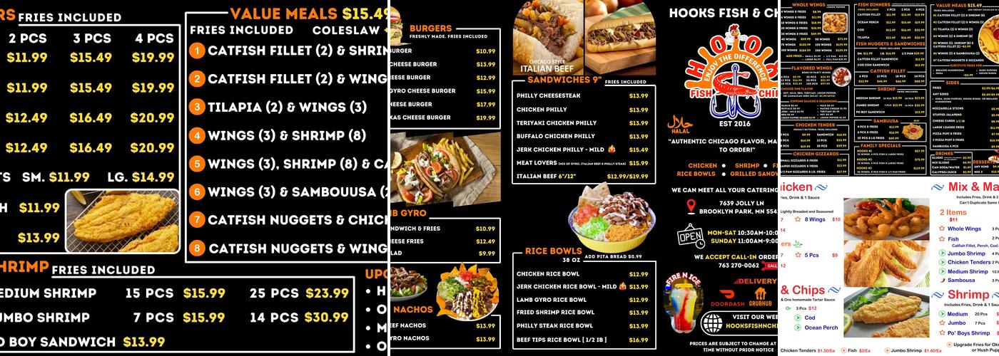 Hooks Fish and Chips Menu