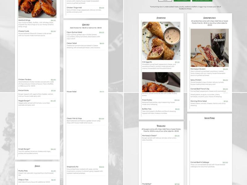 Morrissey's Irish Pub Menu