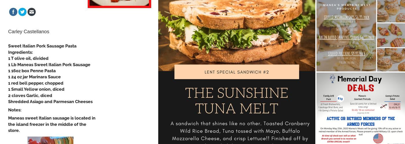 Manea’s Meats Menu