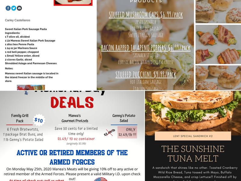 Manea’s Meats Menu