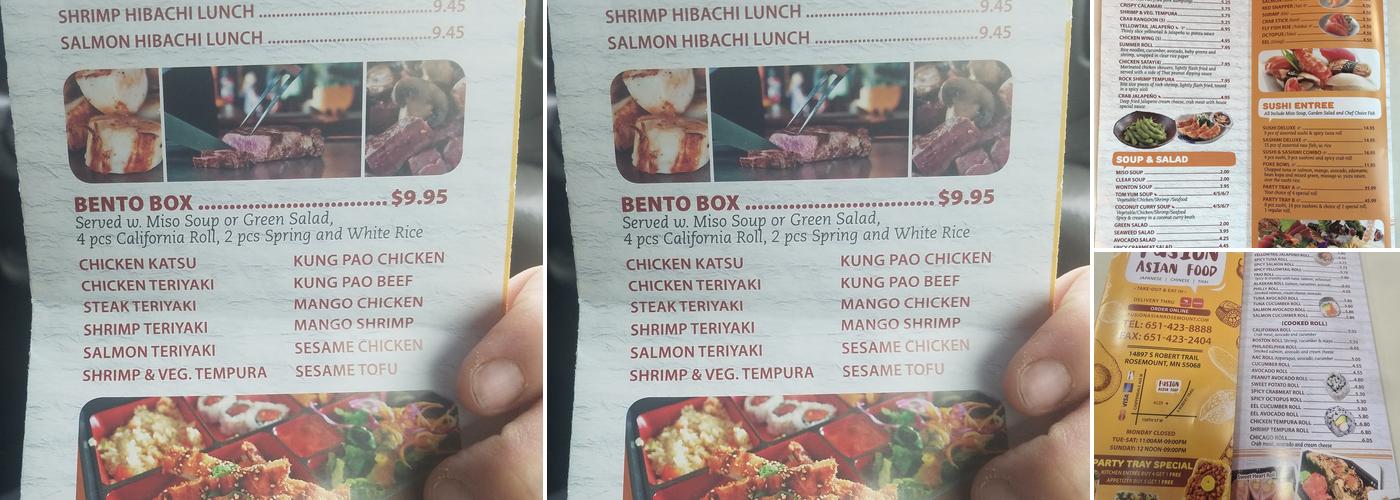 Fusion Asian Food Menu