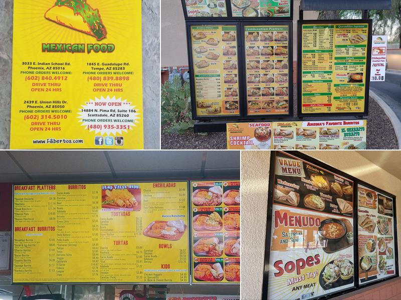 Filibertos Mexican Food Menu