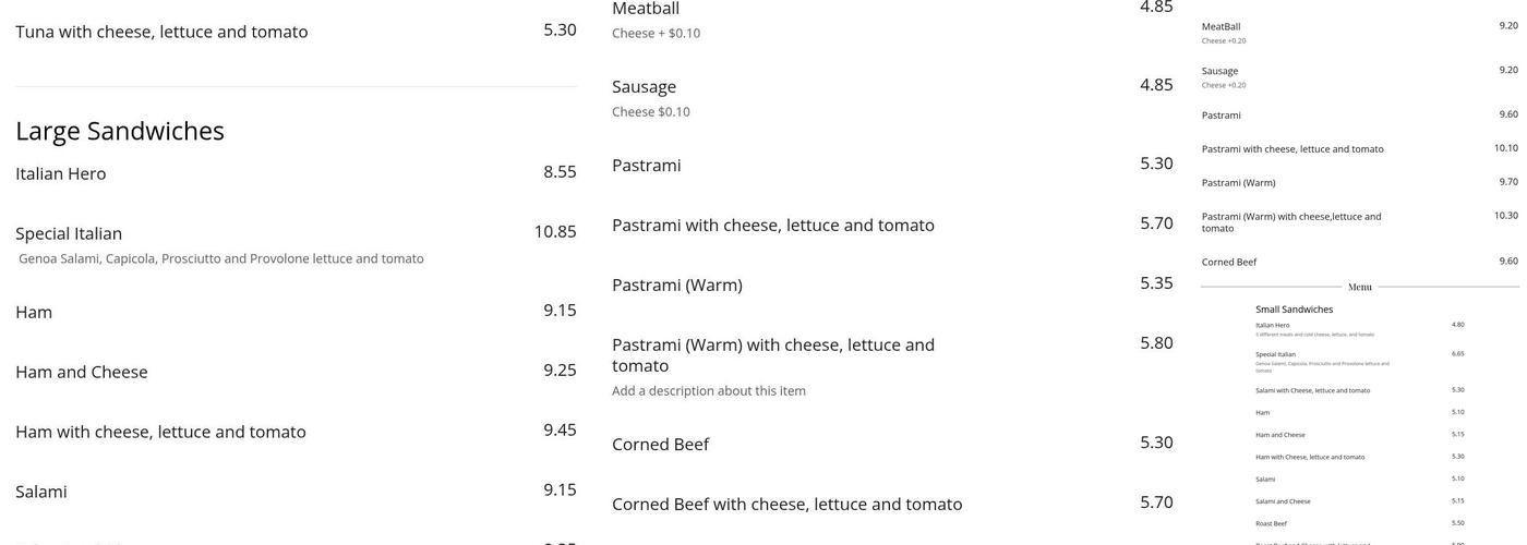 Tony's Italian Delicatessen Menu