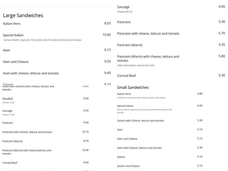 Tony's Italian Delicatessen Menu