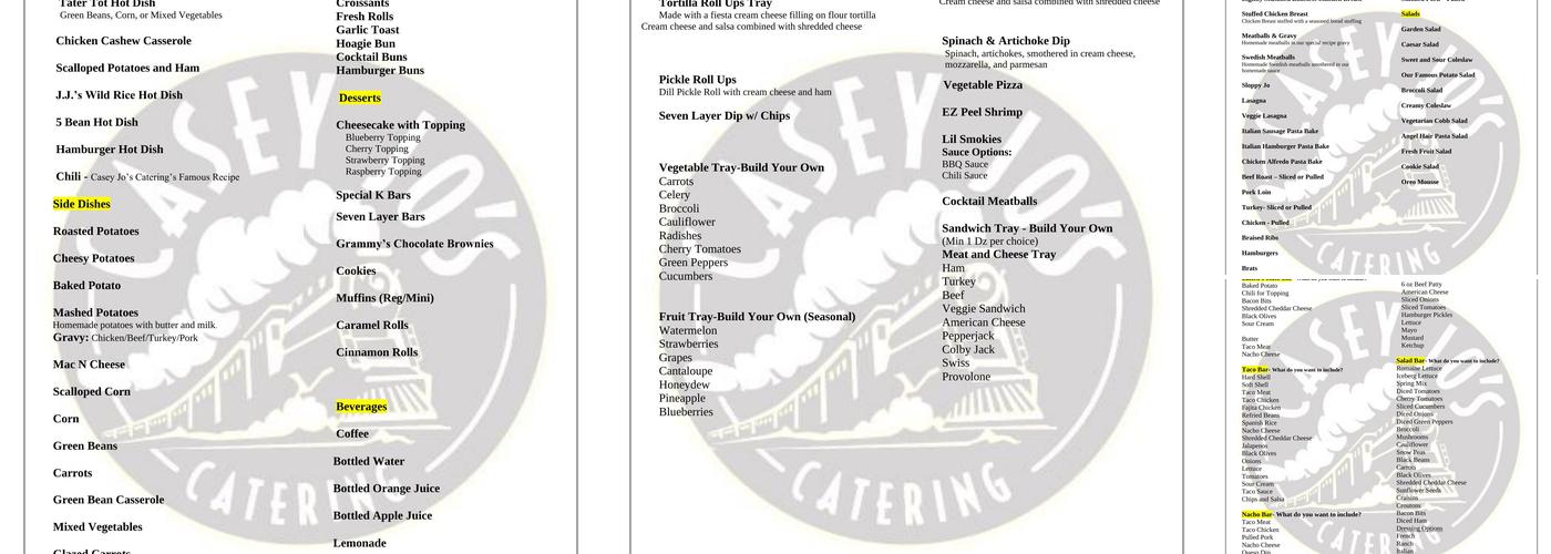 Casey Jo's Catering Inc Menu