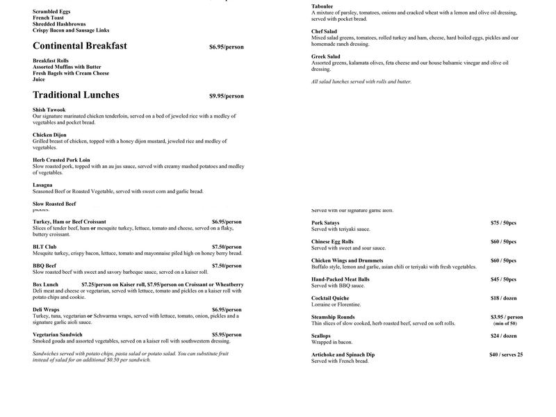 Najwa's Catering Menu