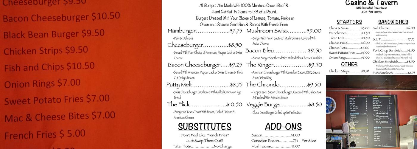 Flippers Tavern ~ Grill ~ Casino Menu
