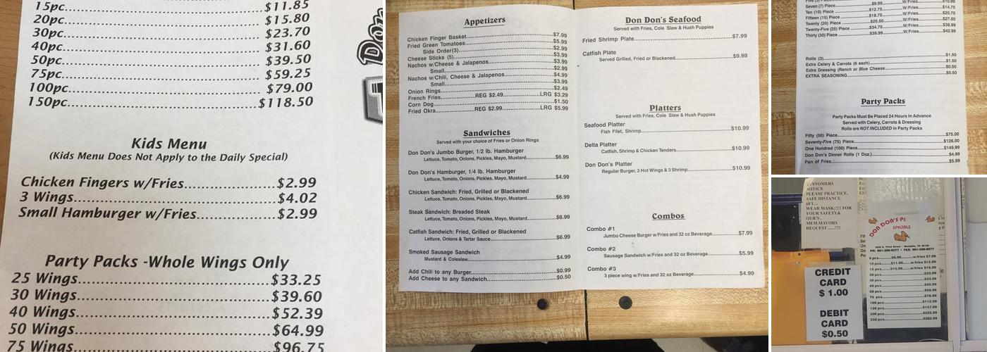 Don Don's Hot Wings Menu