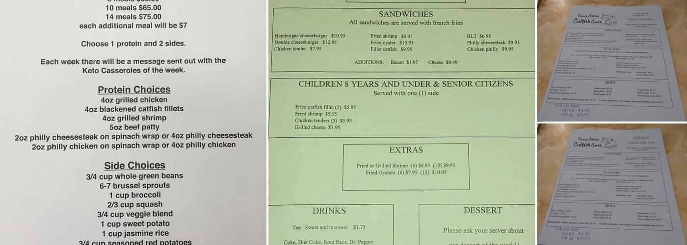 Crazi Sisters Catfish Cabin Menu