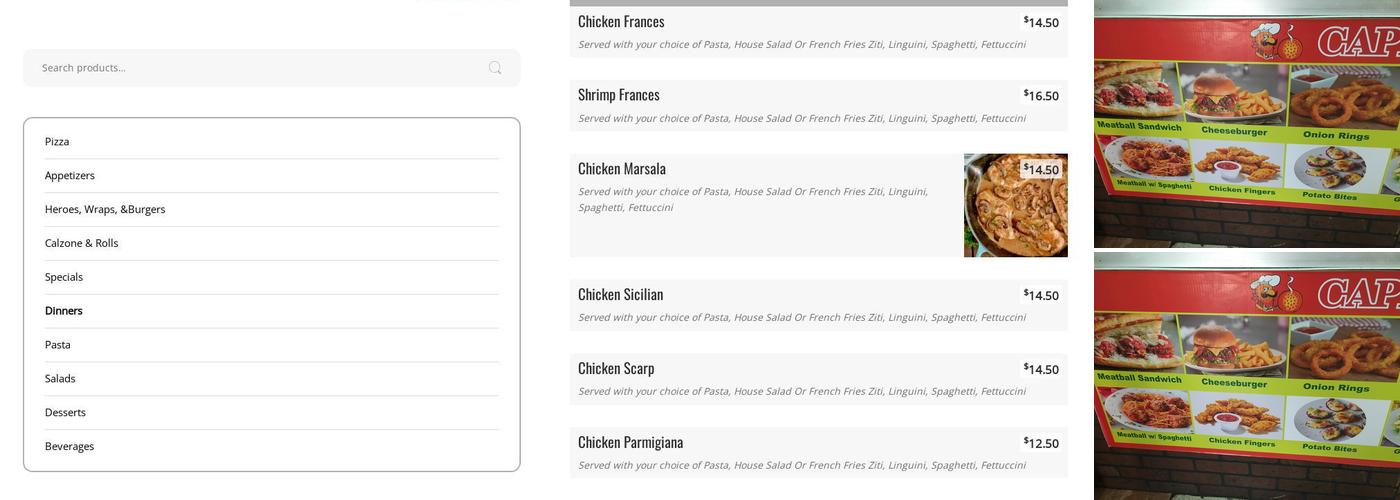 Capis pizza Menu