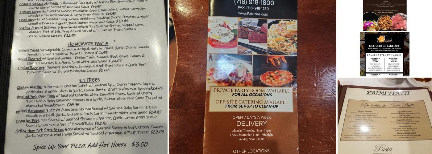 Patricia's Pizza of Tremont Menu