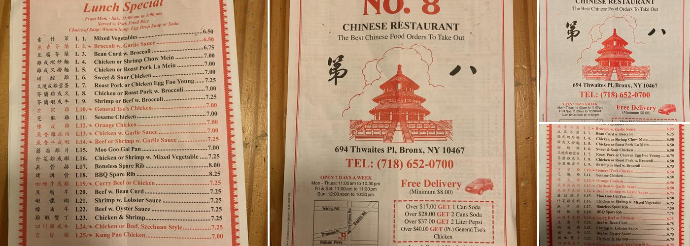 Number 8 Menu