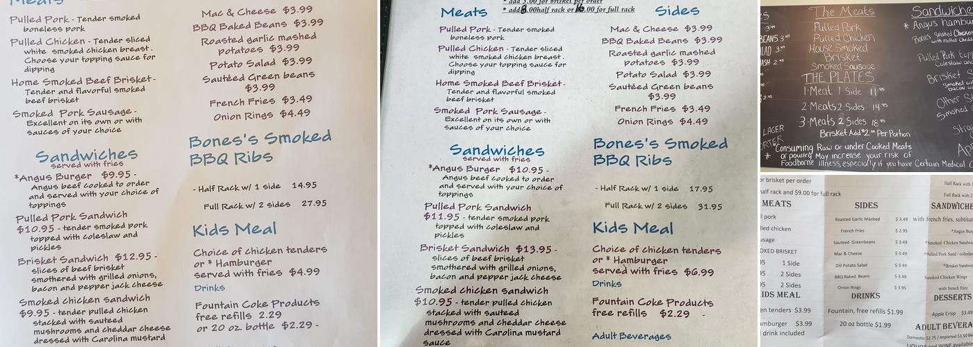 Bones BBQ Menu