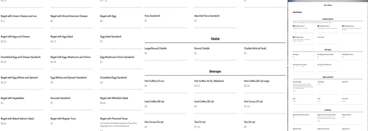Bagel Town Menu
