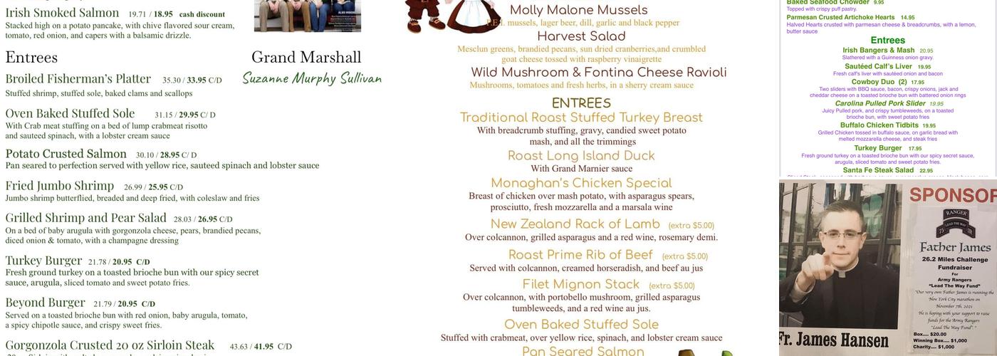 Monaghan's Irish Restaurant Menu