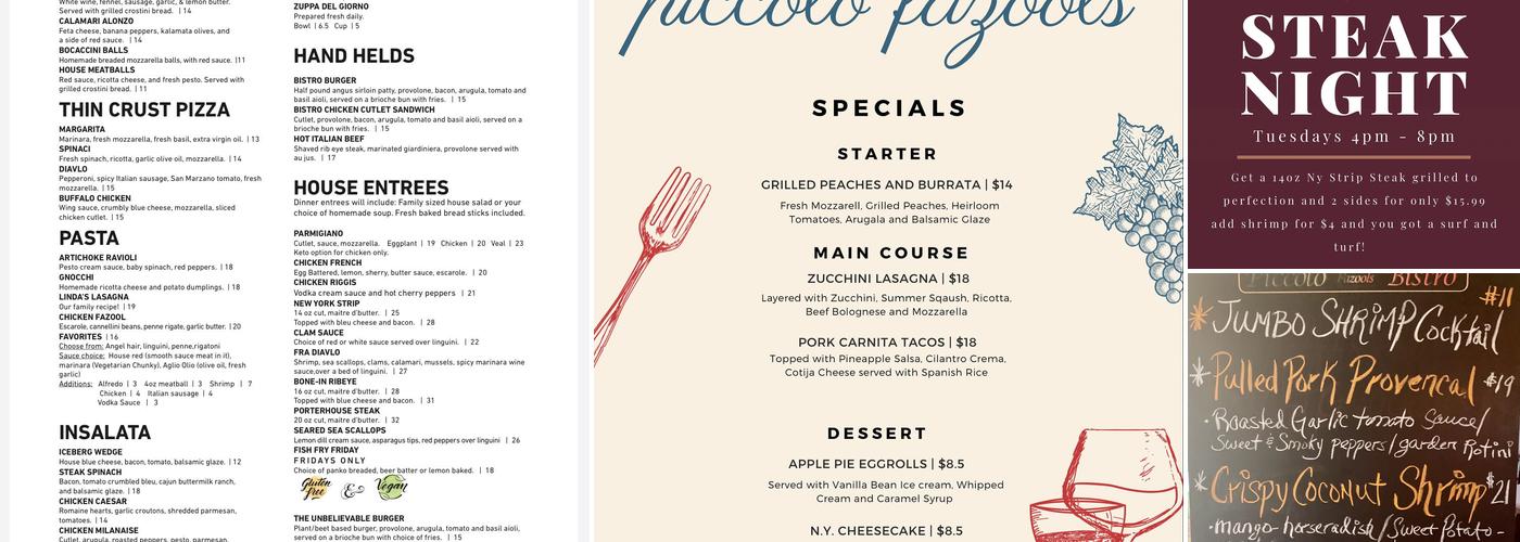 Piccolo Fazools Bistro Menu