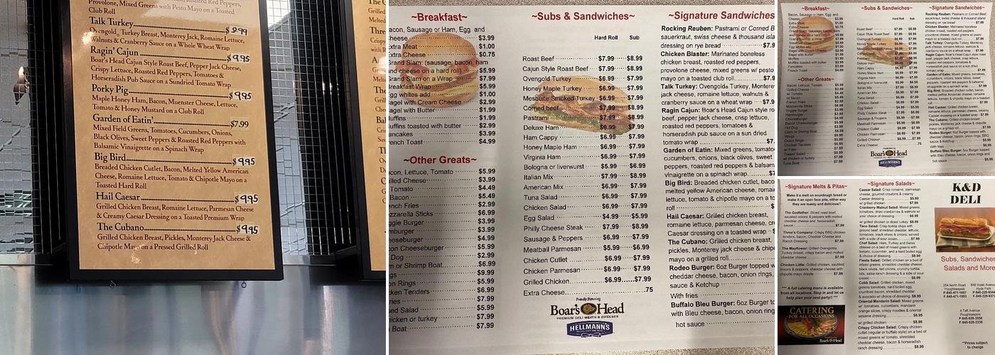 K & D Deli Menu