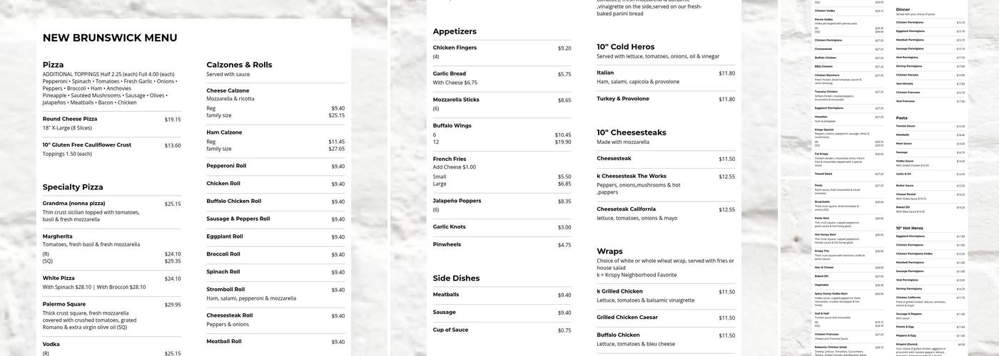 Krispy Pizza- Brooklyn, NY Menu