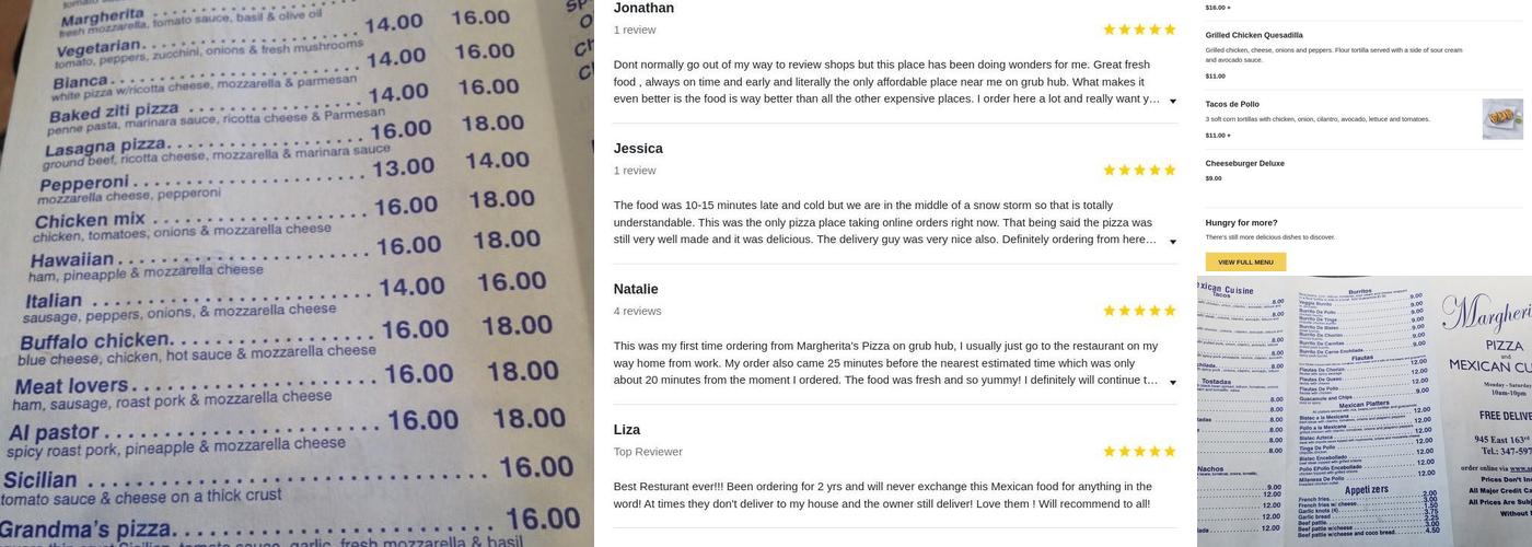 Margherita's Pizza Menu