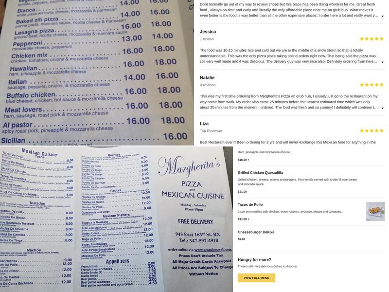 Margherita's Pizza Menu