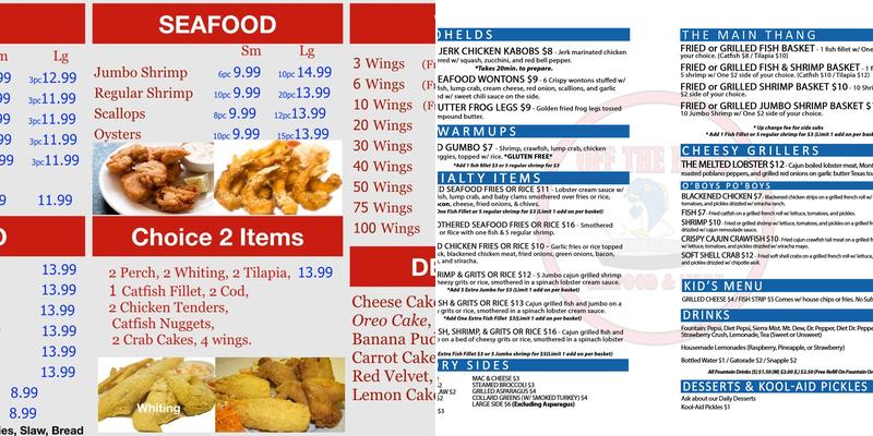 Off the Hook Seafood Menu