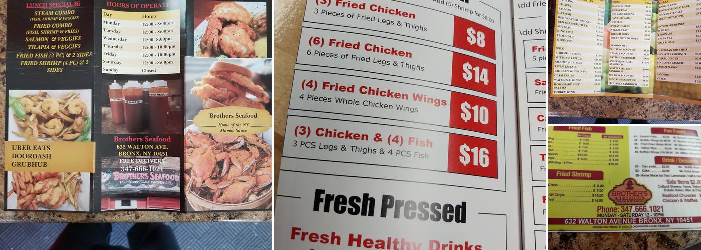 Brothers Seafood Menu