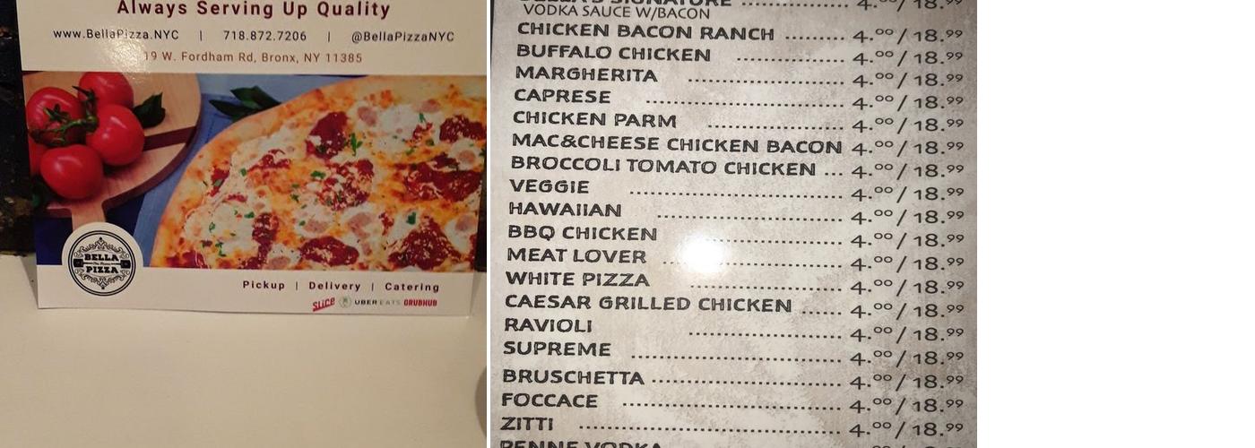 Bella Pizza Menu