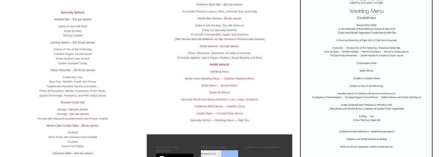 Edgewater Hall Menu
