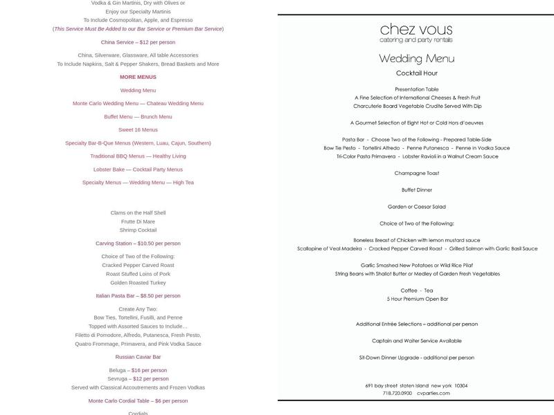 Edgewater Hall Menu
