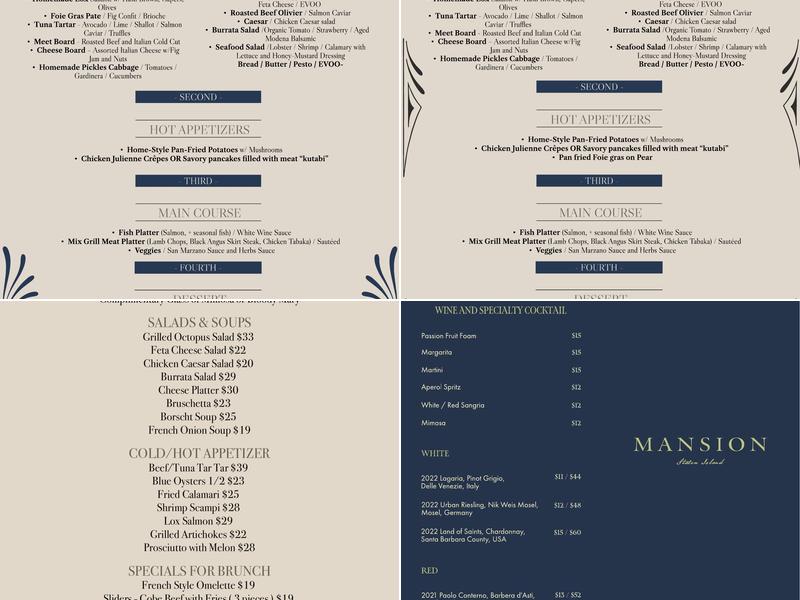 Mansion Menu