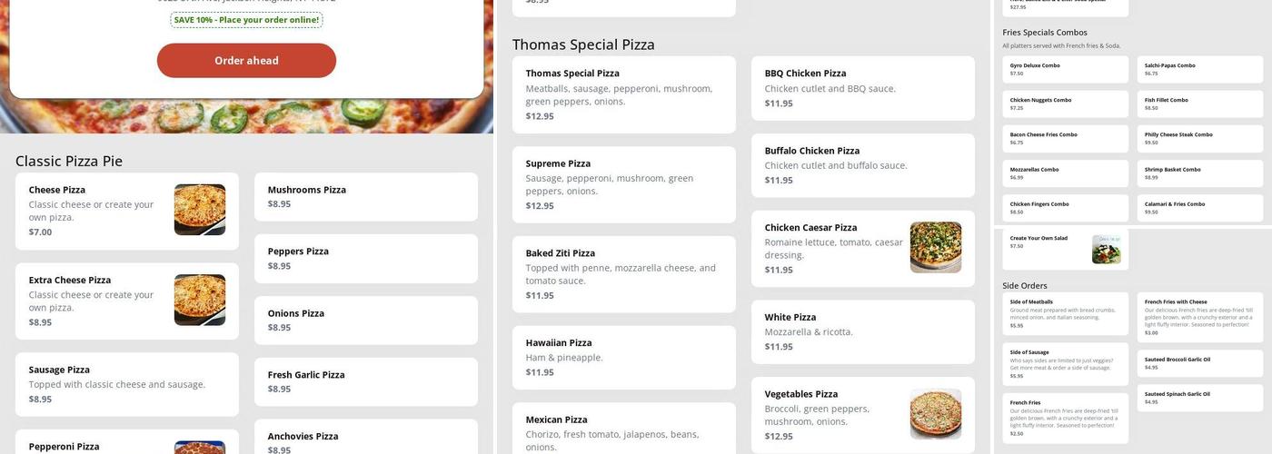 Uncle Thomas Pizza Menu