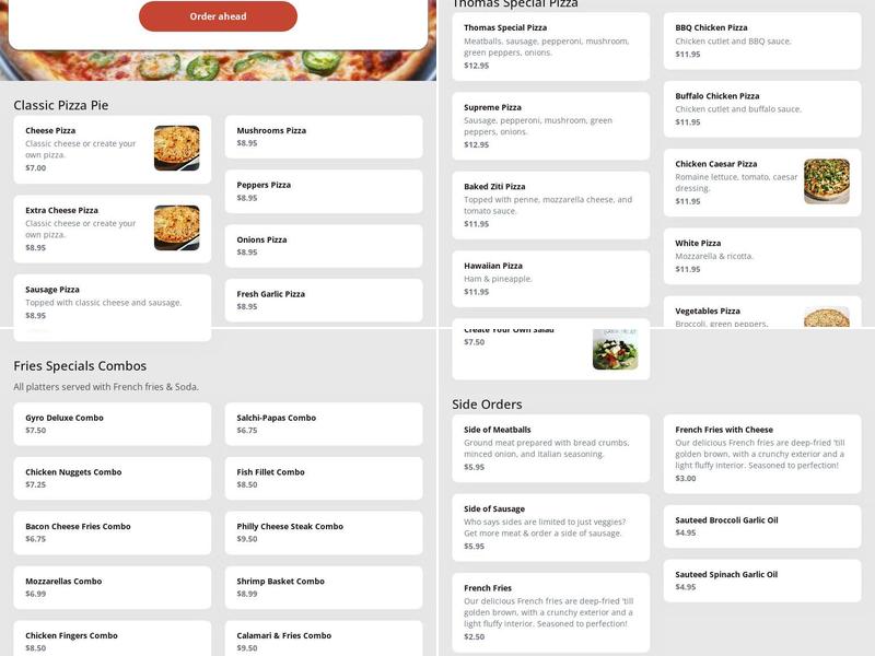 Uncle Thomas Pizza Menu