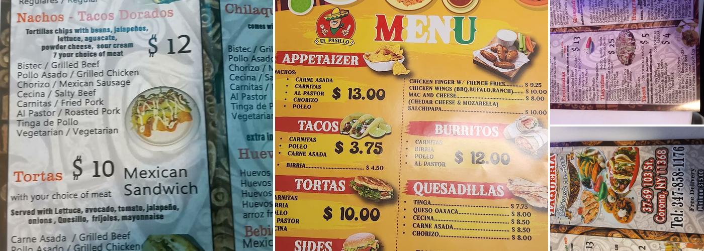 El Pasillo Taqueria Menu